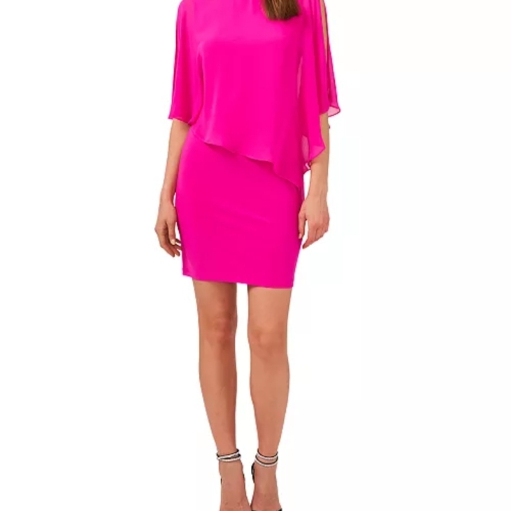 MSK Bright Hot Pink Overlay Mini Dress
